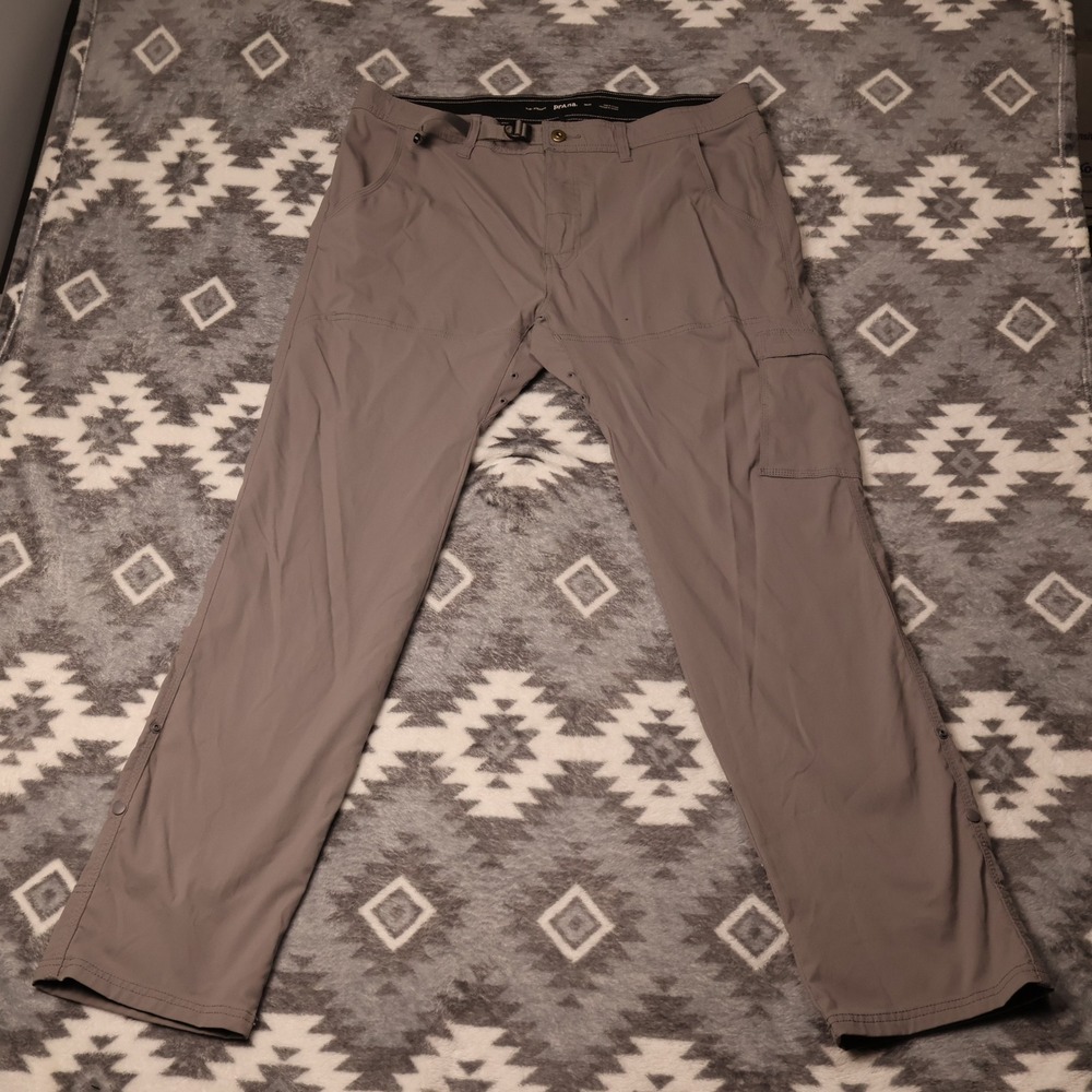 Prana Zion Slim Straight Hiking Pants Gray 38x34 Outdoor Cargo Trousers